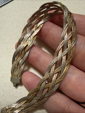 Sterling Silver 925 Tri-Tone Braided Women's Bracelet 7’ inch